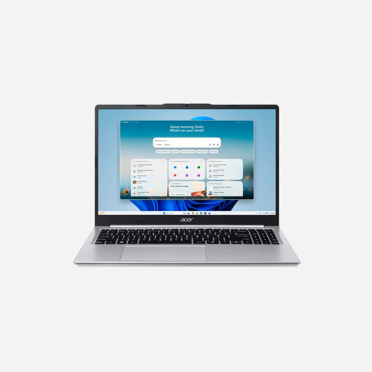 Acer Aspire Lite AL15-49P-R26Y AMD Ryzen 5 7430U 15.6" FHD 8GB DDR4 512GB SSD Wi-Fi 6 Windows 11 Home Argent - L’Acer Aspire Lite AL15-49P-R26Y allie performance et mobilité pour un usage quotidien optimisé. Équipé d’un processeur AMD Ryzen 5 7430U 6 cœurs (jusqu’à 4,3 GHz) et de 8 Go de DDR4, il gère multitâche et applications exigeantes avec fluidité. Son écran 15,6" Full HD IPS antireflet (300 cd/m²) offre des couleurs précises et un confort visuel prolongé, idéal pour le travail, les loisirs ou la création de contenu. Le SSD NVMe de 512 Go (PCIe 4.0) accélère les temps de chargement et permet une extension via microSD. Conçu pour la productivité, il intègre Windows 11 Home avec CoPilot pour une assistance IA centralisée, ainsi que des outils comme Acer Intelligence Space pour optimiser les performances. Connectivité complète avec Wi-Fi 6, Bluetooth 5.2, ports USB-C (avec charge et DisplayPort), HDMI et Ethernet. Léger (1,45 kg) et élégant en argent, son autonomie jusqu’à 10 heures en fait un partenaire fiable pour les déplacements. Un choix polyvalent pour les professionnels et les créateurs.