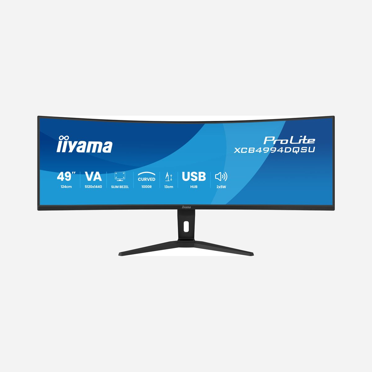 iiyama ProLite XCB4994DQSU-B1 écran LCD 49" Dual QHD 5120x1440 32:9 2ms mat USB 3.2 Gen1 VESA noir - L'écran iiyama ProLite XCB4994DQSU-B1 49" Dual QHD 5120x1440 offre une productivité optimale avec son format ultra-large 32:9, idéal pour le multitâche professionnel. Son temps de réponse de 2 ms et son taux de rafraîchissement de 120 Hz garantissent une fluidité parfaite, même pour les applications exigeantes. Doté de la technologie HDR10, d'une couverture sRGB à 100% et de compatibilité G-SYNC/FreeSync, il assure des couleurs précises et une expérience visuelle sans saccades. Le hub USB 3.2 Gen1 intégré simplifie la connectivité, tandis que le montage VESA et le réglage en hauteur s'adaptent à tous les environnements de travail. Parfait pour les développeurs, graphistes ou analystes, cet écran allie performance et confort avec ses technologies anti-scintillement et Low-Blue-Light.