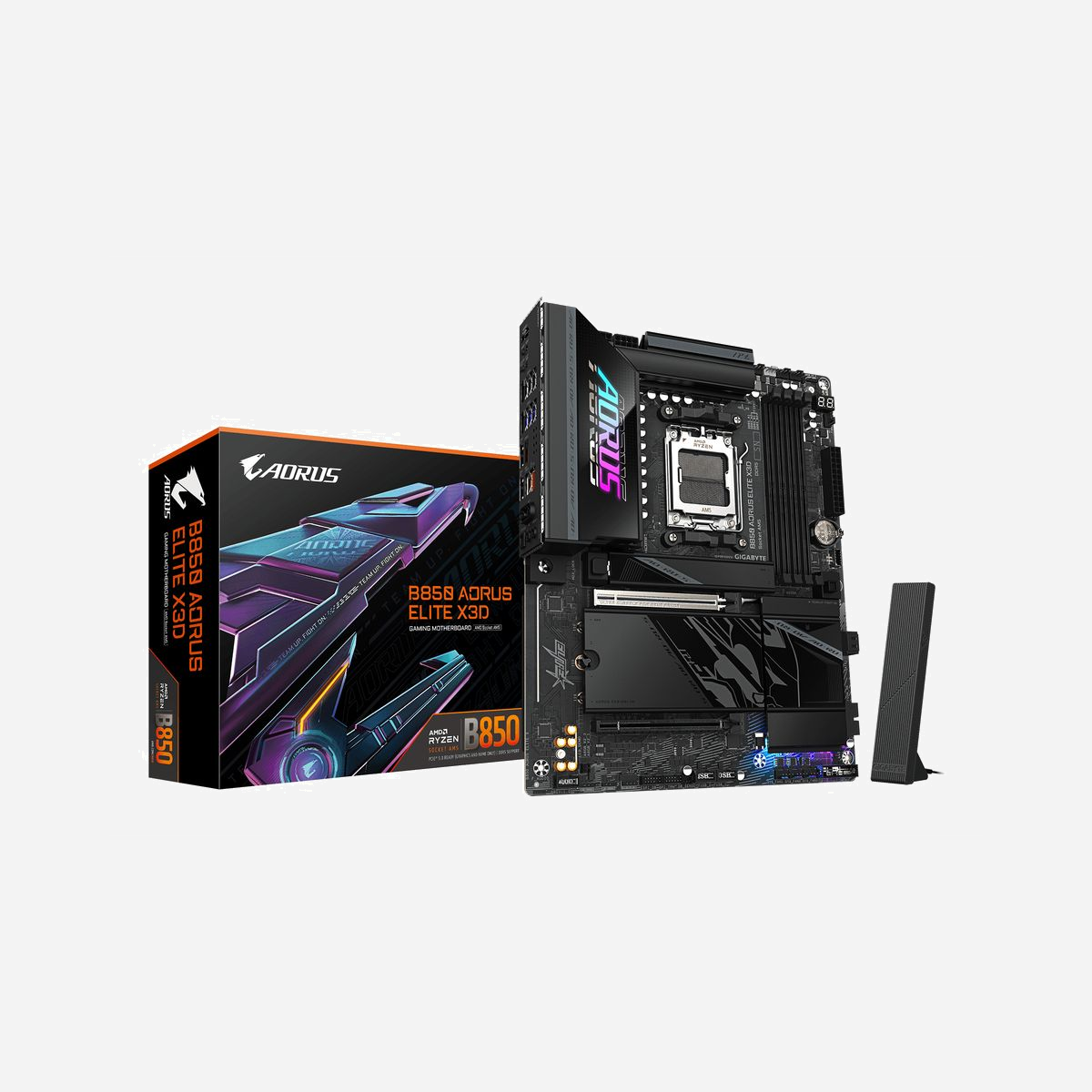 Carte Mère GIGABYTE B850 AORUS ELITE X3D Socket AM5 DDR5 ATX avec chipset AMD B850 et support processeurs X3D - La carte mère GIGABYTE B850 AORUS ELITE X3D représente une solution performante pour les configurations gaming et professionnelles exigeantes basées sur la plateforme AMD AM5. Conçue pour exploiter pleinement les processeurs AMD Ryzen 7000, 8000 et 9000 Series, elle offre une base solide pour des systèmes évolutifs et puissants. Équipée du chipset AMD B850, cette carte mère au format ATX prend en charge jusqu'à 256 Go de mémoire DDR5 sur quatre emplacements DIMM, avec des fréquences allant jusqu'à 8200 MHz en double canal. Cette capacité mémoire exceptionnelle garantit fluidité et réactivité, que ce soit pour le gaming intensif, la création de contenu 3D ou le montage vidéo haute résolution. La connectivité stockage se distingue par quatre emplacements M.2, dont deux compatibles PCIe 5.0 pour des SSD ultra-rapides, complétés par deux ports SATA III. Les slots PCIe x16 Gen 5.0 et Gen 4.0 assurent une compatibilité optimale avec les dernières cartes graphiques. Le système de refroidissement passif intégré garantit des températures maîtrisées même sous charge intensive. La connectivité réseau moderne inclut un contrôleur Ethernet 5 Gigabit Realtek RTL8126 et le Wi-Fi 7 (802.11be) avec Bluetooth 5.4, offrant des débits réseau exceptionnels pour le gaming en ligne et les transferts de fichiers volumineux. L'audio Realtek ALC1220 7.1 canaux délivre une expérience sonore immersive. Avec ses multiples connecteurs USB 3.2 Gen 2, ses huit emplacements pour ventilateurs et pompes à eau, ainsi que ses fonctionnalités d'éclairage RGB, cette carte mère GIGABYTE B850 AORUS ELITE X3D constitue un choix judicieux pour assembler une station de travail performante ou un PC gaming haut de gamme évolutif.