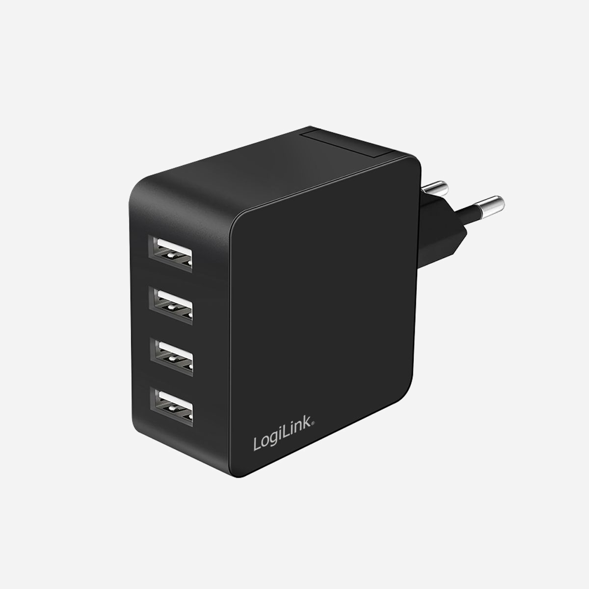 Chargeur secteur LogiLink PA0336 4 ports USB 2.0 24W charge rapide 4.8A 100-240V avec protections multiples noir - Le chargeur secteur LogiLink PA0336 répond aux besoins des environnements professionnels où la multiplication des appareils mobiles impose une gestion efficace de la recharge. Avec ses 4 ports USB 2.0 délivrant une puissance totale de 24W, ce chargeur permet d'alimenter simultanément jusqu'à 4 appareils, optimisant ainsi l'espace sur vos prises électriques et réduisant l'encombrement des câbles. La fonction de charge rapide avec un courant de sortie de 4,8A garantit une recharge efficace de vos smartphones, tablettes, écouteurs sans fil et autres périphériques USB. Sa compatibilité universelle en fait une solution polyvalente pour équiper postes de travail, salles de réunion ou espaces d'accueil. Conçu pour une utilisation intensive en environnement professionnel, le PA0336 intègre un système complet de protections électriques contre les sur-courants, surtensions, surcharges, surchauffes et courts-circuits. Ces dispositifs de sécurité préservent vos équipements et garantissent une utilisation sereine au quotidien. Son alimentation universelle 100-240V avec adaptation automatique de la fréquence 50/60Hz permet une utilisation dans tous les pays, un atout pour les entreprises internationales ou les collaborateurs en déplacement. Son format compact (97 x 60 x 30 mm) et son poids plume de 82,5g facilitent le transport et l'intégration dans tout environnement de travail. Le boîtier noir sobre s'intègre discrètement dans votre infrastructure informatique tout en offrant une solution de recharge centralisée et performante pour vos équipements mobiles professionnels.