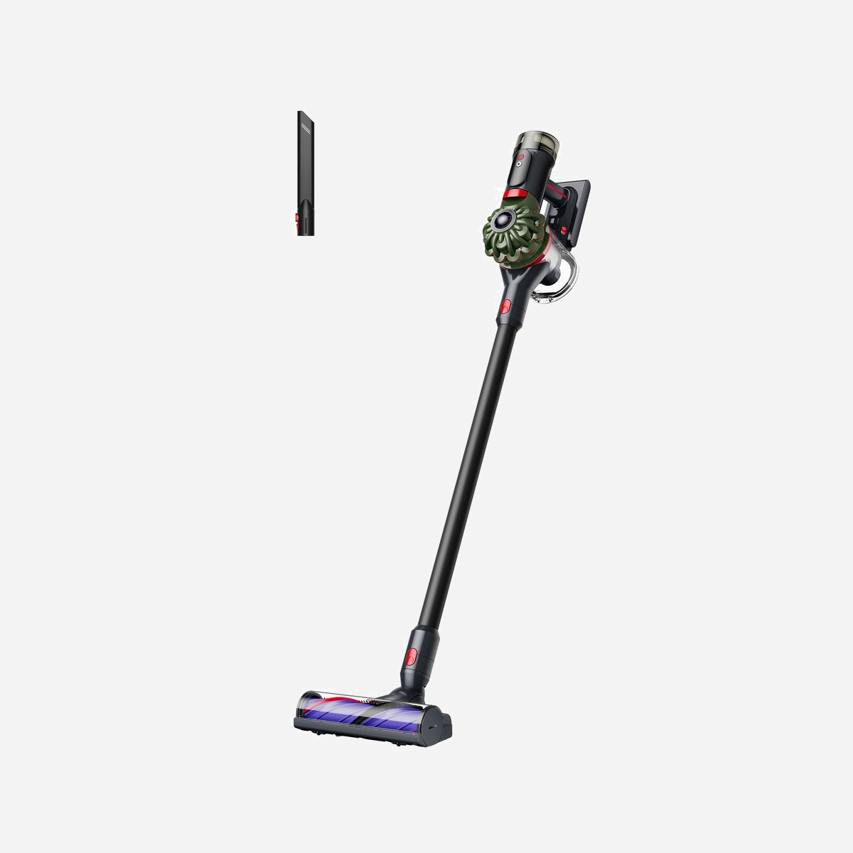 Aspirateur-balai Dyson V8 Cyclone 2-en-1 sans sac 0,54L batterie 60min technologie cyclonique De-tangling Motorbar noir - Le Dyson V8 Cyclone transforme l'entretien quotidien de vos espaces professionnels et domestiques grâce à sa conception 2-en-1 particulièrement polyvalente. Cet aspirateur-balai sans fil se convertit instantanément en appareil à main pour nettoyer bureaux, véhicules ou zones difficiles d'accès. Sa technologie cyclonique délivre une puissance d'aspiration constante de 150 AW, garantissant des résultats impeccables sur tous types de surfaces. Le système sans sac d'une capacité de 0,54L élimine les coûts récurrents et simplifie la maintenance : vidage hygiénique en un geste, sans contact avec la poussière. L'autonomie de 60 minutes en mode standard permet de couvrir de grandes surfaces sans interruption, tandis que les 3 niveaux de puissance s'adaptent à chaque situation de nettoyage. La recharge complète s'effectue en 4 heures sur le support mural fourni, qui sert également de rangement optimisé. La brosse De-tangling Motorbar constitue un atout majeur : elle démêle automatiquement les cheveux et poils d'animaux pendant l'aspiration, éliminant la corvée de nettoyage manuel de la brosse. Cette innovation fait gagner un temps précieux aux utilisateurs confrontés à ce problème récurrent. Avec seulement 2,6 kg, cet appareil offre une maniabilité exceptionnelle pour les sessions prolongées. Les accessoires inclus, notamment le suceur plat, étendent son champ d'action aux plinthes, radiateurs et espaces confinés. Le Dyson V8 Cyclone représente un investissement durable pour qui recherche efficacité, praticité et liberté de mouvement dans l'entretien quotidien.