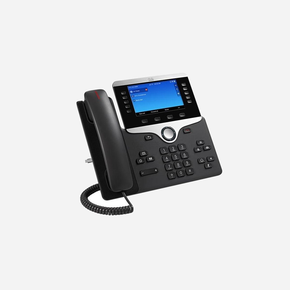 Téléphone IP Cisco 8841 écran 5" 800x480 combiné filaire noir argent codecs G.711a G.722 G.729A iLBC - Le Cisco 8841 représente une solution de téléphonie IP professionnelle conçue pour optimiser la communication d'entreprise au quotidien. Destiné aux collaborateurs exigeants et aux environnements de travail modernes, ce terminal allie performance technique et ergonomie. Son écran couleur de 5 pouces avec résolution 800x480 pixels offre une lisibilité optimale pour consulter l'identification de l'appelant, gérer les appels en attente et naviguer dans les fonctionnalités avancées. L'interface intuitive facilite l'accès aux fonctions essentielles : conférence téléphonique, renvoi d'appel, numérotation rapide, intercom et mise en attente. La qualité audio constitue un atout majeur grâce à la prise en charge des codecs G.711a, G.722, G.729A et iLBC. Le haut-parleur intégré et le contrôle de volume numérique garantissent des conversations claires en mode mains libres comme avec le combiné filaire. Côté connectivité, les deux ports Ethernet RJ-45 permettent de connecter directement un ordinateur, réduisant ainsi le câblage nécessaire. La compatibilité PoE IEEE 802.3af/802.3at simplifie l'installation en alimentant le téléphone via le réseau. Les protocoles de sécurité avancés EAP-FAST, EAP-TLS, HTTPS, SRTP et SSL/TLS protègent les communications sensibles. Polyvalent, le Cisco 8841 s'installe sur bureau ou en montage mural selon les besoins. Sa robustesse et sa fiabilité éprouvée en font un investissement durable pour équiper bureaux individuels, open spaces ou salles de réunion, s'intégrant parfaitement dans les infrastructures Cisco existantes.