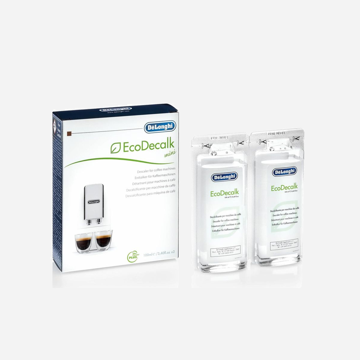 Détartrant De'Longhi EcoDecalk SC200 pour cafetières 2x100ml formule écologique à base d'acide lactique - L'entretien régulier de votre parc de cafetières professionnelles est essentiel pour garantir la qualité du café servi et prolonger la durée de vie de vos équipements. Le détartrant De'Longhi EcoDecalk SC200 offre une solution efficace et respectueuse de l'environnement pour maintenir vos machines en condition optimale. Cette formule écologique à base d'acide lactique élimine efficacement les dépôts calcaires qui s'accumulent dans les circuits internes des cafetières. Contrairement aux détartrants chimiques agressifs, l'EcoDecalk préserve les composants sensibles de vos machines tout en assurant un détartrage en profondeur. Le conditionnement en deux flacons de 100 ml permet une utilisation flexible et un stockage pratique. Chaque flacon correspond à un cycle de détartrage complet, facilitant la gestion de votre maintenance préventive. Le format compact s'intègre aisément dans vos espaces de stockage professionnels. L'utilisation régulière de ce détartrant prévient les pannes liées à l'entartrage, réduit vos coûts de maintenance corrective et maintient la température d'extraction optimale pour un café de qualité constante. Vos équipements De'Longhi conservent ainsi leurs performances d'origine plus longtemps. Spécialement formulé pour les cafetières De'Longhi, ce produit convient également à d'autres marques de machines à café. Son efficacité reconnue en fait un consommable indispensable pour tout environnement professionnel exigeant : bureaux, hôtels, restaurants ou espaces de coworking.