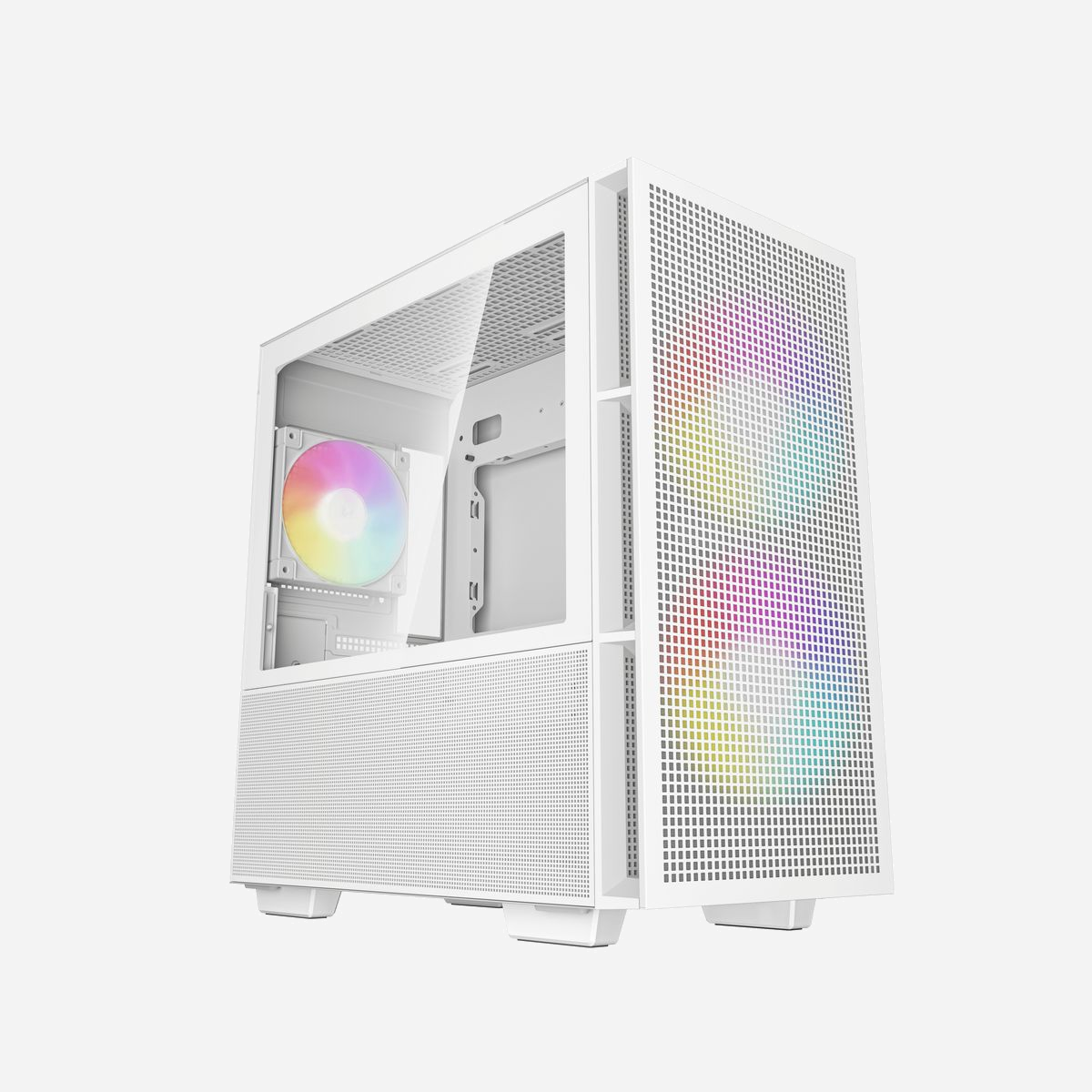 Boîtier PC DeepCool CH360 Blanc Micro-ATX Mini-ITX avec 3 ventilateurs 140mm/120mm alimentation ATX 215x428x431mm - Le boîtier DeepCool CH360 Blanc offre une solution compacte et élégante pour les configurations Micro-ATX et Mini-ITX, idéale pour les professionnels recherchant un équilibre entre performance et encombrement réduit. Avec ses dimensions maîtrisées de 215x428x431mm, ce boîtier s'intègre parfaitement dans les environnements de travail où l'espace est précieux, tout en conservant une capacité d'accueil généreuse. Il supporte des cartes graphiques jusqu'à 32 cm et des refroidisseurs CPU jusqu'à 16,5 cm de hauteur, permettant d'assembler des configurations performantes pour la CAO, le montage vidéo ou les stations de travail polyvalentes. Le système de refroidissement préinstallé comprend trois ventilateurs de qualité : deux ventilateurs frontaux de 140mm et un ventilateur arrière de 120mm, assurant un flux d'air optimal dès la mise en service. La compatibilité étendue avec les radiateurs de watercooling (jusqu'à 360mm en façade) offre des possibilités d'évolution pour les configurations exigeantes. La connectivité frontale moderne intègre un port USB Type-C et un port USB 3.2 Gen 1, facilitant les transferts rapides et la connexion des périphériques actuels. Le panneau en verre trempé latéral met en valeur les composants internes, tandis que l'éclairage RGB multicolore des ventilateurs apporte une touche esthétique personnalisable. La capacité de stockage est assurée par deux emplacements 3,5 pouces et trois emplacements 2,5 pouces, permettant de combiner disques durs haute capacité et SSD pour des performances optimales. La construction en acier SPCC et ABS garantit robustesse et durabilité. Ce boîtier représente un choix judicieux pour les intégrateurs et les entreprises souhaitant déployer des postes de travail compacts sans compromis sur les performances thermiques et l'évolutivité.
