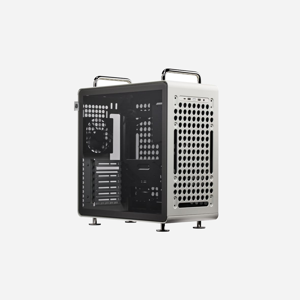 Boîtier Cooler Master QUBE 540 Midi Tower ATX/SFX argent ventilateur 120mm support disques 2.5"/3.5" - Le Cooler Master QUBE 540 incarne la polyvalence et l'efficacité pour les configurations professionnelles exigeantes. Ce boîtier Midi Tower au design épuré en acier et verre trempé offre une compatibilité étendue avec les cartes mères ITX, micro ATX, ATX et EATX, s'adaptant ainsi à tous vos projets d'assemblage. Sa conception privilégie le refroidissement optimal avec la possibilité d'installer jusqu'à 10 ventilateurs de 120 ou 140 mm répartis stratégiquement sur toutes les faces. Les emplacements radiateurs généreux (jusqu'à 360 mm en façade, en haut et en bas) permettent d'intégrer des solutions de watercooling performantes, indispensables pour les stations de travail intensives ou les serveurs nécessitant une dissipation thermique maîtrisée. La gestion des câbles optimisée garantit un montage professionnel et facilite la maintenance, tandis que les filtres anti-poussière préservent la longévité de vos composants. Avec une hauteur de refroidisseur CPU acceptée jusqu'à 17,2 cm et une longueur de carte graphique jusqu'à 41,5 cm, ce boîtier accueille les configurations les plus puissantes. La connectique frontale moderne comprend 2 ports USB 3.2 Gen 1 Type-A et 1 port USB Type-C Gen 2x2, assurant des transferts rapides et une compatibilité avec les périphériques actuels. Les 7 slots d'extension offrent une évolutivité appréciable pour les cartes additionnelles. Compatible avec les alimentations ATX et SFX, le QUBE 540 s'impose comme une solution robuste et évolutive pour les professionnels recherchant performances, modularité et qualité de fabrication.