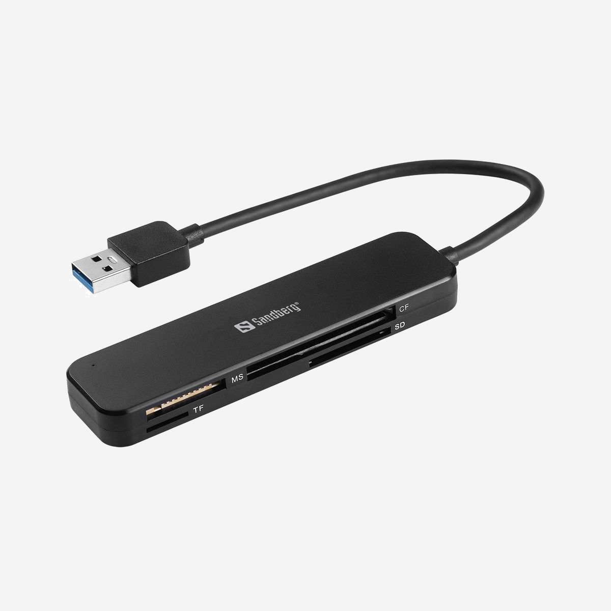 Lecteur de carte mémoire Sandberg 134-32 USB 3.2 Gen 1 SD/SDHC/SDXC/MicroSD/MMC/MS 5000 Mbit/s noir - Le lecteur de carte mémoire Sandberg 134-32 constitue une solution professionnelle pour tous les environnements nécessitant des transferts de données rapides et fiables. Grâce à son interface USB 3.2 Gen 1, il offre un taux de transfert pouvant atteindre 5000 Mbit/s, permettant de gagner un temps précieux lors de la manipulation de fichiers volumineux. Sa polyvalence représente un atout majeur pour les entreprises : avec 4 emplacements dédiés, ce lecteur prend en charge les formats SD, SDHC, SDXC, MicroSD, MMC et Memory Stick. Cette compatibilité étendue élimine le besoin de multiplier les accessoires et simplifie la gestion du matériel informatique, particulièrement appréciable dans les services photo, vidéo, communication ou pour les équipes terrain utilisant différents appareils. Le boîtier en aluminium noir garantit robustesse et dissipation thermique efficace, des caractéristiques essentielles pour une utilisation intensive en environnement professionnel. Son format compact et sa conception externe permettent une mobilité totale sans installation complexe. La compatibilité multiplateforme avec Windows (XP à 10) et macOS assure une intégration immédiate dans tout parc informatique hétérogène, sans nécessiter de pilotes spécifiques dans la plupart des cas. Idéal pour les photographes professionnels, vidéastes, services marketing, laboratoires ou toute structure manipulant régulièrement des cartes mémoire, le Sandberg 134-32 optimise les flux de travail en centralisant les opérations de lecture sur un seul périphérique performant et durable.