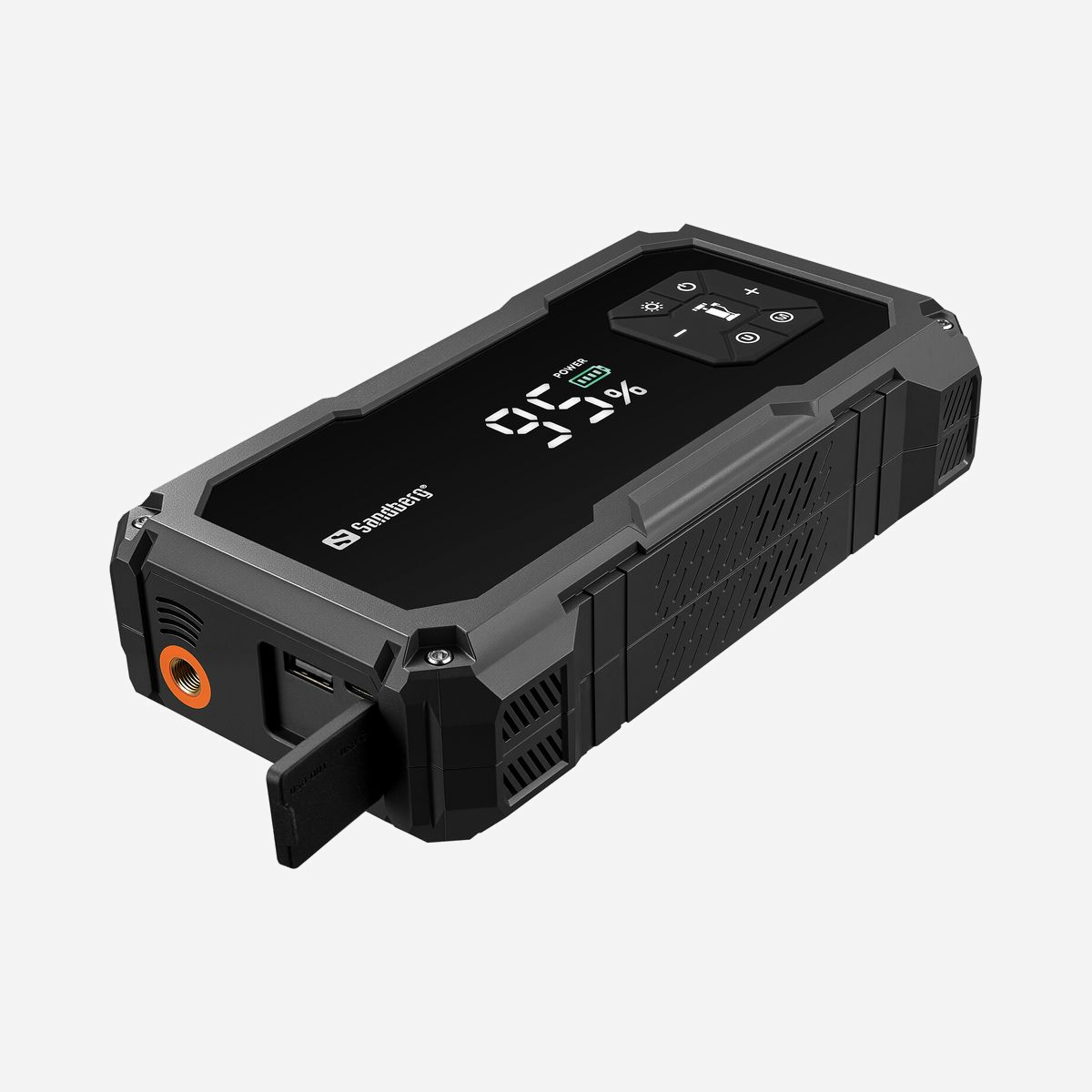 Démarreur de batterie Sandberg 421-21 10000mAh avec pompe à air 150 PSI lampe LED et ports USB de charge - Le Sandberg Car Jumpstarter TirePump 10000 référence 421-21 s'impose comme la solution d'assistance routière tout-en-un pour les professionnels mobiles et les flottes d'entreprise. Cet équipement compact réunit quatre fonctions essentielles dans un seul appareil robuste de moins de 800 grammes. Son démarreur délivre un courant de 800 A, suffisant pour relancer la plupart des véhicules légers en cas de batterie déchargée, évitant ainsi l'immobilisation coûteuse et les appels d'urgence. La pompe à air intégrée atteint 150 PSI (10,34 bar), permettant de regonfler rapidement pneus de voiture, vélos d'entreprise ou équipements pneumatiques sur site. La batterie Lithium-Ion de 10000 mAh fait également office de powerbank professionnel avec deux ports USB délivrant jusqu'à 2,4 A, assurant la recharge de smartphones, tablettes et autres périphériques lors des déplacements. L'écran intégré affiche les informations essentielles pour un contrôle précis. La lampe LED multifonction avec modes stroboscopique et SOS renforce la sécurité lors d'interventions nocturnes ou d'urgences. Le boîtier ABS et polycarbonate résiste aux conditions difficiles et fonctionne de -20 à +60°C. Avec 1000 cycles de charge, une recharge complète en 3h20 et une garantie constructeur de 5 ans, ce kit livré avec câbles, pinces et étui de transport constitue un investissement durable pour équiper véhicules de service, techniciens itinérants ou kits de sécurité d'entreprise. Certifié CE, FCC, RoHS et UKCA.