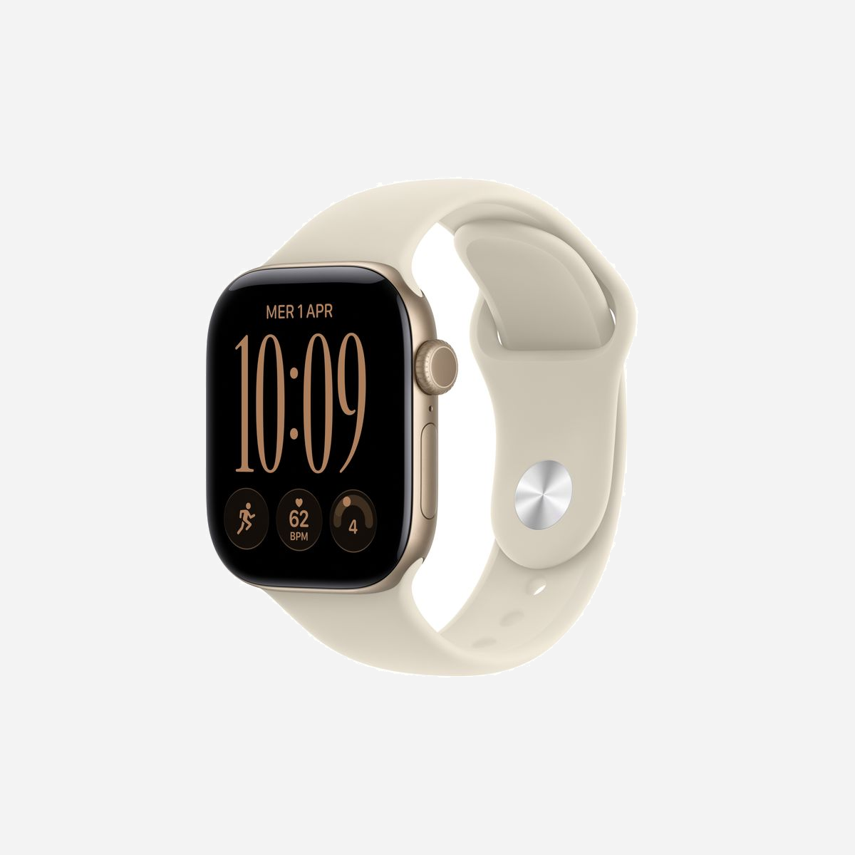 Montre connectée Apple Watch Series 12 OLED 42mm 374x446 pixels écran tactile 5G GPS WiFi satellite boîtier or - L'Apple Watch Series 12 incarne l'excellence technologique au service de votre santé et de votre productivité quotidienne. Dotée d'un écran OLED Retina de 42 mm avec technologie Ceramic Shield 2, cette montre connectée offre une lisibilité exceptionnelle grâce à sa luminosité adaptative de 1 à 2000 cd/m² et son écran toujours actif avec taux de rafraîchissement intelligent de 1 Hz. Propulsée par la puce S11 à 2 cœurs et équipée d'un Apple Neural Engine à 4 cœurs, elle garantit des performances fluides pour toutes vos applications watchOS 27. La connectivité 5G intégrée vous permet de rester joignable même sans votre iPhone, complétée par le WiFi 4, le Bluetooth 5.3 et le GPS multisystème pour un suivi précis de vos déplacements. Véritable coach santé au poignet, elle intègre des capteurs avancés pour le suivi cardiaque électrique et optique, l'oxymétrie sanguine, la température cutanée et la détection de l'apnée du sommeil. Les nouvelles fonctionnalités incluent les notifications d'hypertension, l'application Vitals et le suivi du cycle menstruel avec estimation de la fenêtre de fertilité. La détection de chute et de collision renforcent votre sécurité au quotidien. Conçue pour les sportifs, elle propose un suivi multisport avec dynamiques de course, résistance à l'eau jusqu'à 50 mètres et certification IP6X contre la poussière. L'autonomie de 24 heures, extensible à 38 heures en mode économie d'énergie, assure une utilisation continue avec recharge rapide sans fil. Le boîtier en aluminium or de 31,5 grammes allie élégance et légèreté, tandis que les 64 Go de mémoire flash offrent un espace généreux pour vos données et applications.
