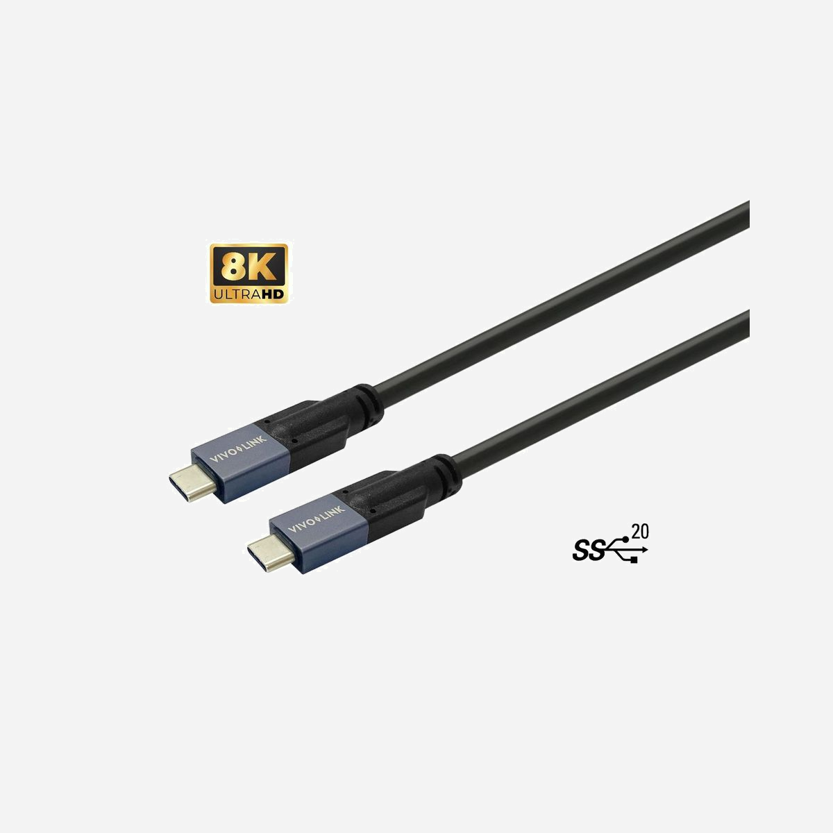 Câble USB-C Vivolink PROUSBCMM7.5 USB 3.2 Gen 2x2 7.5m 20Gbps 100W DisplayPort Alt Mode noir - Le câble USB-C Vivolink PROUSBCMM7.5 répond aux exigences des environnements professionnels nécessitant une connectivité longue distance sans compromis sur les performances. Avec ses 7,5 mètres de longueur, il offre une flexibilité d'installation idéale pour les salles de réunion, les espaces de coworking ou les postes de travail distants des sources d'alimentation. Certifié USB 3.2 Gen 2x2, ce câble délivre un débit de transfert maximal de 20 Gbps, permettant le transfert rapide de fichiers volumineux et la synchronisation efficace de données entre périphériques. Sa capacité de délivrance de puissance jusqu'à 100W autorise la charge simultanée d'ordinateurs portables professionnels, de stations d'accueil et d'écrans externes, éliminant ainsi le besoin de multiples adaptateurs secteur. La prise en charge du mode DisplayPort Alt Mode constitue un atout majeur pour les configurations multi-écrans. Vous pouvez transmettre simultanément signal vidéo 4K, audio et données via un seul câble, simplifiant considérablement le câblage de vos installations. La compatibilité DisplayPort 1.4 et MST garantit une qualité d'image optimale pour les présentations professionnelles et le travail sur applications graphiques exigeantes. Les connecteurs USB-C réversibles facilitent les branchements quotidiens, tandis que la construction en fil AWG 24 assure une transmission stable du signal sur toute la longueur. Compact avec seulement 50 grammes, ce câble se déploie aisément sans encombrer l'espace de travail. Une solution technique éprouvée pour connecter de manière fiable ordinateurs portables, écrans, stations d'accueil et périphériques USB-C dans vos infrastructures professionnelles.