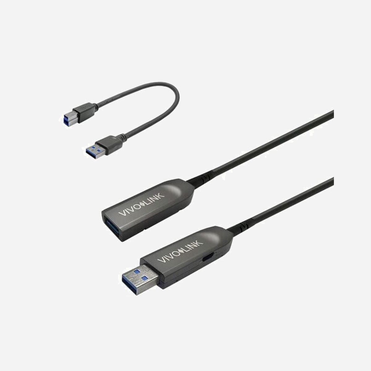 Câble USB Vivolink PROUSB3AAF30 à fibre optique USB 3.2 Gen 1 Type A mâle-femelle 30m 5Gbps noir - Le câble USB Vivolink PROUSB3AAF30 révolutionne la connectivité longue distance grâce à sa technologie à fibre optique. Avec ses 30 mètres de longueur, il répond aux besoins professionnels les plus exigeants en matière d'extension USB, là où les câbles cuivre traditionnels atteignent leurs limites. Conçu pour les environnements B2B, ce câble USB 3.2 Gen 1 garantit un débit de transfert stable jusqu'à 5 Gbps sur toute sa longueur. Idéal pour connecter des périphériques distants dans les salles de conférence, les installations audiovisuelles, les espaces de production ou les environnements industriels nécessitant une séparation physique entre équipements et postes de contrôle. La fibre optique offre des avantages décisifs : immunité totale aux interférences électromagnétiques, absence de dégradation du signal sur la distance, et maintien d'une qualité de transmission constante. Le câble supporte également l'USB 2.0 pour une compatibilité étendue avec vos équipements existants. Ses connecteurs USB Type A mâle-femelle plaqués or assurent une connexion fiable et durable. Le format compact de 3 mm de diamètre facilite l'installation dans les chemins de câbles et gaines techniques. Avec une capacité de 5A, il alimente efficacement les périphériques connectés. Applications types : extension de webcams et dispositifs de visioconférence, connexion de systèmes d'affichage interactifs, liaison de périphériques industriels, installations KVM longue distance, ou tout projet nécessitant une transmission USB stable au-delà des distances conventionnelles.