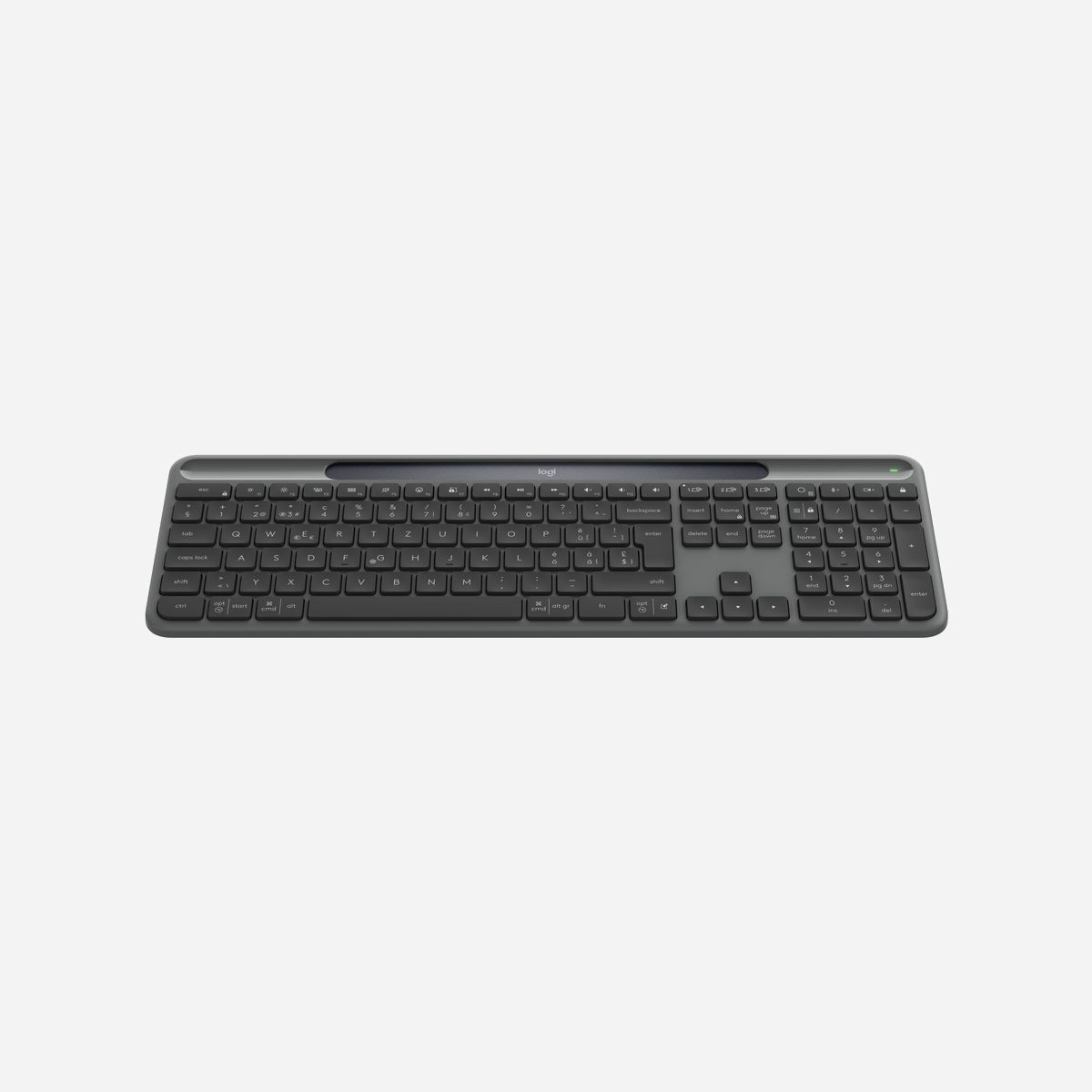 Clavier Logitech Signature Slim Solar K980 sans fil RF Bluetooth QWERTZ Suisse rechargement solaire graphite - Le Logitech Signature Slim Solar K980 révolutionne l'expérience de frappe en entreprise grâce à son système de rechargement solaire innovant. Fini les interruptions pour changer les piles : ce clavier se recharge automatiquement à la lumière ambiante, garantissant une autonomie quasi illimitée dans un environnement de bureau standard. Conçu pour les professionnels exigeants, ce clavier au format QWERTZ suisse offre une connectivité double RF sans fil et Bluetooth, permettant de basculer facilement entre plusieurs appareils. Vous pouvez ainsi piloter votre ordinateur de bureau, votre tablette ou votre smartphone sans manipulation complexe, optimisant votre productivité au quotidien. Son design slim et son profil bas procurent un confort de frappe optimal lors de longues sessions de travail. Le pavé numérique intégré facilite la saisie de données chiffrées, tandis que les touches de raccourci programmables accélèrent l'accès à vos fonctions favorites. Avec une durée de vie de 10 millions de frappes par touche, cet investissement s'inscrit dans la durée. Compatible avec Windows 10 et 11, macOS, Linux, ChromeOS, Android et iOS, le K980 s'adapte à tous les environnements informatiques hétérogènes. Sa portée sans fil de 10 mètres offre une liberté de mouvement appréciable en réunion ou en télétravail. La finition graphite sobre et professionnelle s'intègre parfaitement dans tout espace de travail moderne. L'approche écoresponsable du rechargement solaire réduit les déchets électroniques tout en garantissant une disponibilité permanente de votre outil de travail essentiel.