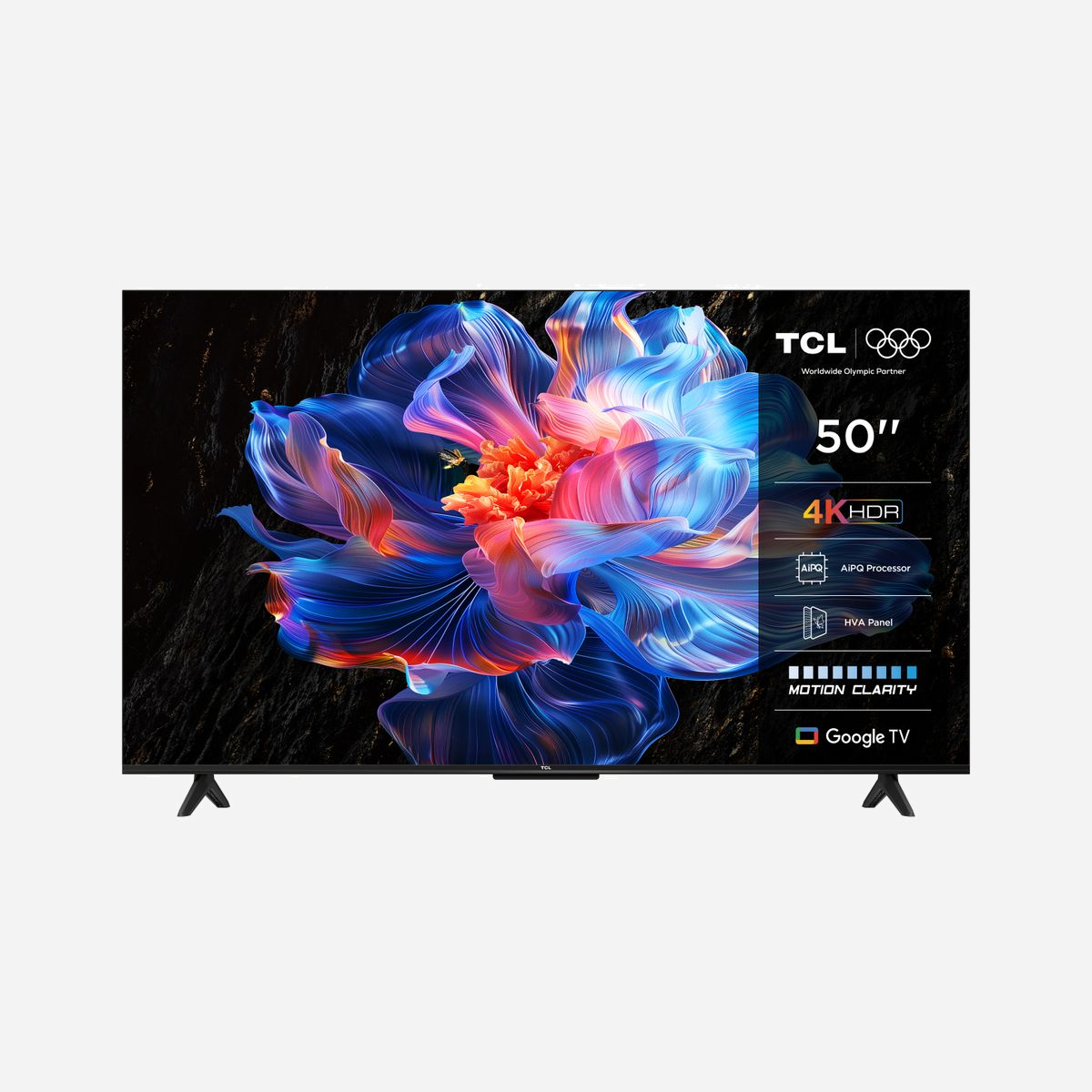 Téléviseur TCL 50P69K 127 cm (50") 4K Ultra HD 3840x2160 Smart TV LED Direct WiFi Ethernet DVB-T2/C/S2 noir - Le téléviseur TCL 50P69K 127 cm représente une solution d'affichage moderne et complète pour les environnements professionnels et les espaces d'accueil. Avec sa dalle 4K Ultra HD de 50 pouces affichant 3840 x 2160 pixels, ce modèle garantit une qualité d'image précise et détaillée, idéale pour la présentation de contenus visuels exigeants. Équipé du processeur TCL AiPQ et d'une technologie de rétroéclairage LED directe, cet écran offre une profondeur de couleurs 10 bits et supporte les standards DCI-P3 et Rec. 709. Le PPI 2500 assure une fluidité d'affichage appréciable, tandis que les technologies HDR10 et HLG optimisent le rendu des contrastes pour une expérience visuelle confortable lors de longues sessions de travail. La plateforme Google TV intégrée transforme ce téléviseur en véritable hub de communication. L'accès direct aux applications professionnelles via Google Play, la compatibilité AirPlay 2 et Chromecast, ainsi que le support Miracast facilitent le partage de contenus depuis différents appareils. La connectivité WiFi 5, Bluetooth 5.2 et Ethernet garantit une intégration fluide dans votre infrastructure réseau existante. La connectique professionnelle comprend 3 ports HDMI 2.1 avec support eARC et ALLM, un port USB 3.2, une sortie optique et deux entrées RF. Le système audio 2.0 de 20W avec décodage DTS Virtual:X et Dolby TrueHD assure une restitution sonore claire pour les présentations et visioconférences. Avec sa classe énergétique E en mode SDR et sa consommation de 50 kWh pour 1000 heures d'utilisation, ce modèle s'inscrit dans une démarche de maîtrise des coûts opérationnels. Le format compact (111,1 cm de large) et le poids contenu de 7,6 kg avec support facilitent l'installation, que ce soit sur meuble ou en fixation murale VESA 200 x 200 mm.