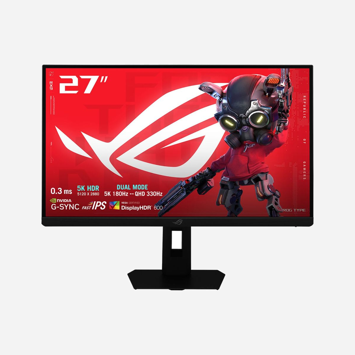 Écran ASUS ROG Strix XG27JCG 27" 5120x2880 5K Ultra HD LCD 0,3ms 16:9 USB 3.2 Gen 1 VESA noir - L'ASUS ROG Strix XG27JCG redéfinit l'expérience visuelle professionnelle et gaming avec sa dalle 5K Ultra HD de 27 pouces affichant une résolution exceptionnelle de 5120 x 2880 pixels. Cette densité de 218 pixels par pouce garantit une netteté remarquable, idéale pour le montage vidéo 4K, la modélisation 3D, le design graphique et les applications exigeantes en précision visuelle. La technologie Fast IPS associée à un temps de réponse de 0,3 ms GTG et un taux de rafraîchissement de 180 Hz offre une fluidité parfaite, éliminant le flou de mouvement lors des sessions intensives. Les professionnels de l'image apprécieront la couverture colorimétrique DCI-P3 à 97% et la certification DisplayHDR 600, assurant une reproduction fidèle des couleurs et des contrastes saisissants avec une luminosité maximale de 600 cd/m². La compatibilité G-SYNC et FreeSync Premium garantit une synchronisation optimale avec les cartes graphiques NVIDIA et AMD, éliminant les déchirures d'image. Le concentrateur USB 3.2 Gen 1 intégré avec port USB Type-C en amont simplifie la connectivité, permettant de brancher périphériques et accessoires directement sur l'écran tout en bénéficiant d'une alimentation jusqu'à 15W. L'ergonomie complète avec réglages en hauteur (110 mm), pivot à 90 degrés, inclinaison et rotation répond aux besoins des environnements professionnels exigeants. La connectique HDMI 2.1 et DisplayPort 1.4 assure une compatibilité étendue avec les configurations modernes. Le support VESA 100x100 mm offre des options de montage flexibles. Cet écran s'adresse aux créatifs, développeurs, traders et gamers recherchant un espace de travail étendu sans compromis sur la qualité d'image et la réactivité.