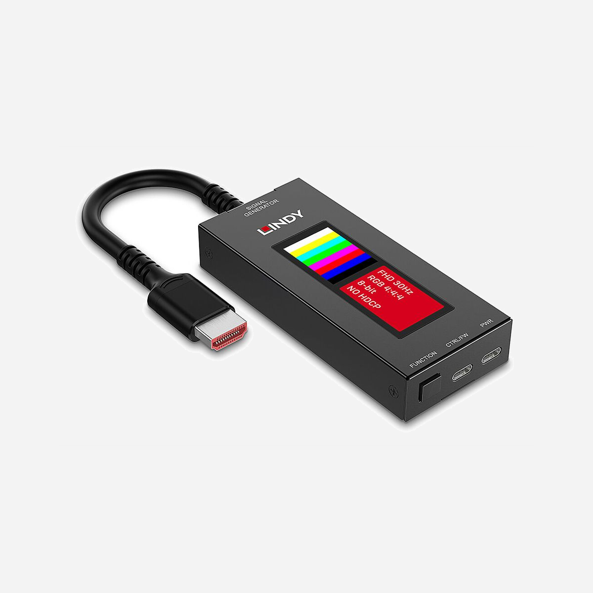 Générateur de signal HDMI Lindy 32696 8K30 USB Type-C boîtier métal noir avec connecteur HDMI Type-A - Le générateur de signal HDMI Lindy 32696 constitue un outil professionnel indispensable pour tous les techniciens audiovisuels, installateurs et intégrateurs qui interviennent sur des installations HDMI haute définition. Conçu pour tester et valider les chaînes de transmission vidéo jusqu'en 8K30, ce boîtier compact répond aux exigences des environnements professionnels les plus exigeants. Grâce à sa compatibilité HDMI 2.1 et sa bande passante de 40 Gbit/s, cet appareil génère des signaux de test jusqu'à la résolution 7680x4320 à 30 fps avec un échantillonnage colorimétrique 4:4:4 et une profondeur de 12 bits. Il intègre 13 motifs de test préenregistrés permettant de diagnostiquer rapidement la qualité d'une liaison HDMI, de vérifier l'alignement des pixels, la convergence des couleurs ou encore la conformité HDCP 2.3. Son écran LCD intégré et ses boutons de commande facilitent la sélection des différents patterns sans nécessiter d'équipement annexe. L'alimentation par USB Type-C, avec deux ports disponibles, garantit une grande flexibilité d'utilisation sur site, que ce soit via un adaptateur secteur, une batterie externe ou un ordinateur portable. Le boîtier métallique noir assure robustesse et dissipation thermique optimale, tandis que ses dimensions compactes et son poids de seulement 110 grammes en font un compagnon idéal pour les interventions terrain. La plage de température de fonctionnement étendue permet une utilisation dans des conditions variées. Conforme aux normes CE, FCC, RoHS et REACH, ce générateur de signal représente un investissement durable pour sécuriser vos installations HDMI professionnelles et réduire les temps d'intervention.