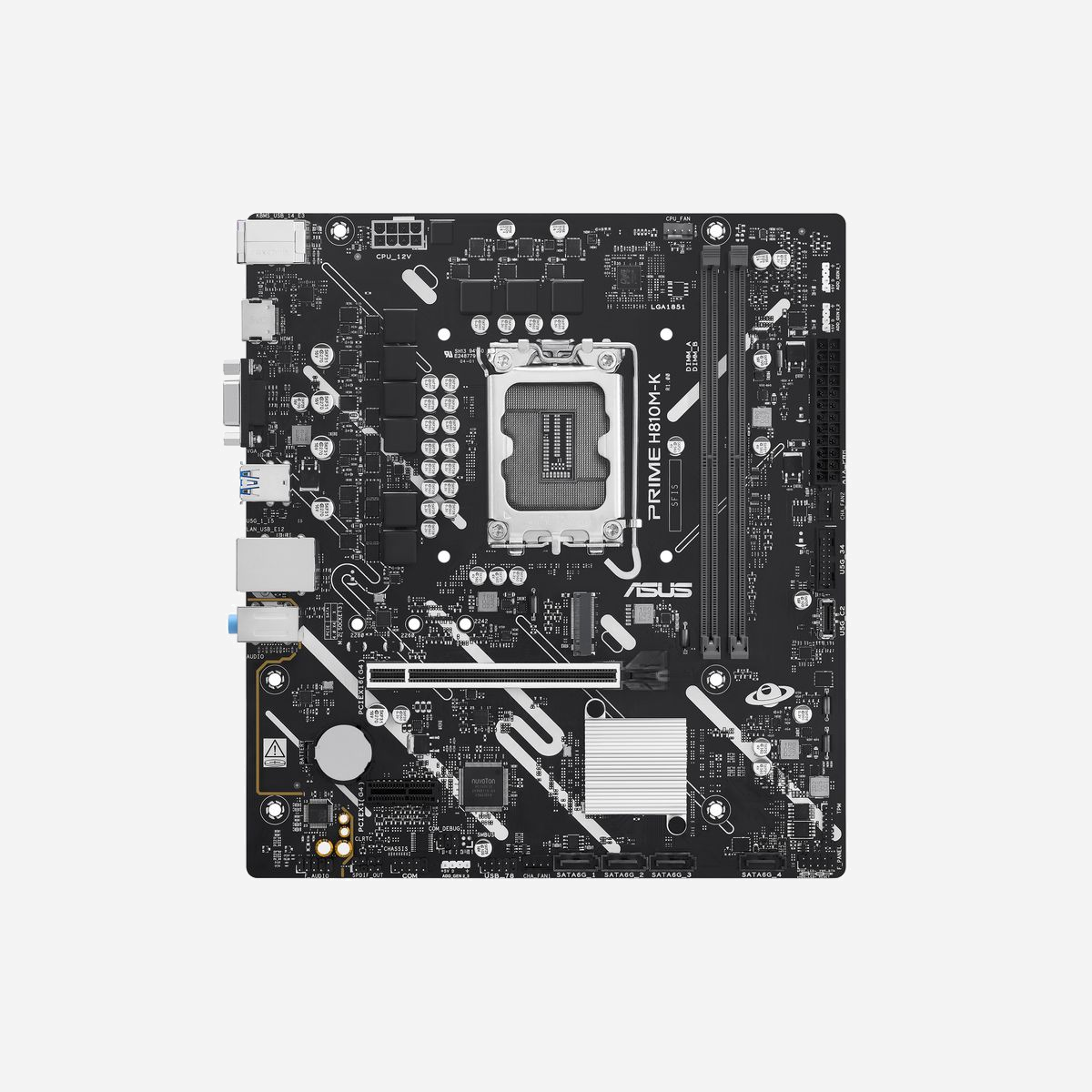 Carte mère ASUS PRIME H810M-K Socket LGA 1851 Intel H810 micro ATX DDR5 128GB M.2 SATA III Gigabit Ethernet - La carte mère ASUS PRIME H810M-K constitue une solution fiable et évolutive pour les configurations professionnelles basées sur les derniers processeurs Intel Core Ultra Series 2. Son socket LGA 1851 garantit la compatibilité avec la toute dernière génération de processeurs Intel, offrant ainsi une plateforme moderne pour vos postes de travail. Conçue au format micro ATX, cette carte mère s'intègre parfaitement dans les boîtiers compacts tout en préservant des capacités d'extension intéressantes. Elle prend en charge jusqu'à 128 Go de mémoire DDR5-SDRAM en double canal, assurant des performances fluides pour les applications métier exigeantes, le multitâche intensif et les environnements de virtualisation. La connectivité de stockage répond aux besoins professionnels actuels avec 4 ports SATA III pour les disques traditionnels et un emplacement M.2 compatible PCI Express 4.0, permettant d'exploiter la rapidité des SSD NVMe dernière génération. Cette configuration hybride offre le meilleur compromis entre performance et capacité de stockage. La connectique réseau Gigabit Ethernet intégrée garantit des transferts de données rapides et stables sur votre infrastructure. Les sorties vidéo HDMI et VGA assurent une compatibilité étendue avec différents types d'écrans professionnels. L'audio 7.1 canaux répond aux besoins multimédia. Avec ses multiples connecteurs USB 2.0 et USB 3.2 Gen 1, ses options d'extension via slots PCI Express x16 et x1, et sa prise en charge native de Windows 10 et Windows 11, la PRIME H810M-K offre une base solide pour construire des stations de travail professionnelles durables et performantes à un positionnement accessible.