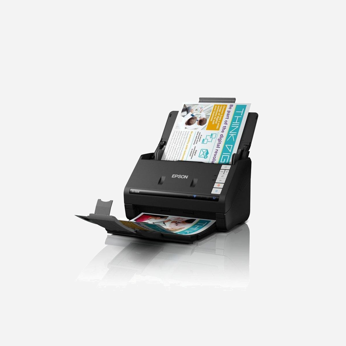 Scanner Epson WorkForce ES-550W ADF 600x600 DPI CIS ReadyScan LED 100 feuilles A4 WiFi noir - Le scanner Epson WorkForce ES-550W représente la solution idéale pour les entreprises et services administratifs qui cherchent à optimiser leur gestion documentaire. Conçu pour traiter efficacement de gros volumes, ce scanner professionnel combine performance, polyvalence et connectivité moderne. Avec son chargeur automatique de 100 feuilles, numérisez rapidement vos documents recto verso sans intervention manuelle. La technologie ReadyScan LED garantit un démarrage instantané, éliminant tout temps d'attente et améliorant votre productivité dès la première utilisation. La résolution optique de 600 x 600 DPI assure une qualité d'image professionnelle pour tous vos documents, des contrats aux factures en passant par les cartes de visite. La connectivité WiFi intégrée libère votre espace de travail des contraintes de câblage et permet un partage aisé entre plusieurs utilisateurs. Numérisez directement vers votre messagerie ou un dossier réseau grâce aux fonctions intégrées. Compatible avec les environnements Windows, macOS et les appareils mobiles Android, ce scanner s'intègre naturellement dans votre infrastructure existante. Le capteur à ultrasons détecte intelligemment les doubles alimentations, évitant les erreurs de numérisation et préservant vos documents originaux. La capacité à traiter différents formats, du A4 aux cartes de visite, ainsi que des supports variés incluant le papier plastifié, en fait un outil véritablement polyvalent. Compact avec ses dimensions de 296 x 169 x 176 mm, le WorkForce ES-550W trouve sa place dans tout environnement de bureau. Sa faible consommation énergétique de 13W en fonctionnement témoigne d'une conception respectueuse de l'environnement et de vos coûts opérationnels.