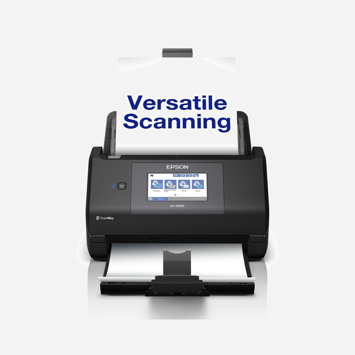 Scanner Epson WorkForce ES-590W A4 600x600 DPI recto-verso automatique WiFi 100 feuilles ReadyScan LED noir - Le scanner Epson WorkForce ES-590W représente la solution idéale pour les entreprises et services administratifs qui recherchent performance et flexibilité dans la numérisation de leurs documents professionnels. Avec sa vitesse de numérisation impressionnante de 45 pages par minute en couleur comme en noir et blanc, ce scanner à alimentation automatique transforme radicalement votre productivité documentaire. Son chargeur de 100 feuilles vous permet de traiter d'importants volumes sans intervention constante, tandis que la fonction recto-verso automatique divise par deux le temps nécessaire pour numériser vos documents bifaces. La connectivité WiFi intégrée, compatible avec les standards 802.11ac et Wi-Fi Direct, offre une liberté totale d'installation et permet la numérisation depuis plusieurs postes de travail sans contrainte de câblage. Vous pouvez envoyer vos documents numérisés directement vers de multiples destinations : e-mail, dossiers réseau, FTP, clé USB, carte mémoire ou services Cloud, optimisant ainsi vos flux documentaires. L'écran tactile couleur LCD facilite la configuration et le pilotage des tâches de numérisation, rendant l'appareil accessible à tous les collaborateurs. La technologie ReadyScan LED garantit un démarrage instantané sans temps de préchauffage, éliminant les attentes improductives. Robuste et fiable, ce scanner accepte une grande variété de supports, du papier fin de 27 g/m² aux cartes épaisses de 413 g/m², incluant cartes de visite et documents plastifiés. Sa résolution optique de 600 x 600 DPI assure une qualité de numérisation professionnelle pour tous vos besoins, de l'archivage à la reconnaissance de caractères. Avec un cycle de fonctionnement quotidien pouvant atteindre 5000 pages, le WorkForce ES-590W s'impose comme un outil durable pour accompagner la transformation numérique de votre organisation.