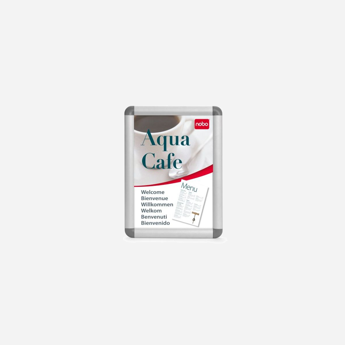 Porte-affiche mural Nobo A4 cadre aluminium clipsable résistant intempéries usage intérieur extérieur - Le porte-affiche mural Nobo A4 offre une solution d'affichage professionnelle et polyvalente, conçue pour résister aux conditions extérieures comme intérieures. Son cadre en aluminium argenté apporte une finition soignée qui s'intègre parfaitement dans tous les environnements professionnels : accueils d'entreprise, vitrines commerciales, halls d'entrée, espaces publics ou zones de passage. Le système de clips latéraux constitue l'atout majeur de ce porte-affiche. Il permet de changer vos documents en quelques secondes, sans outil ni manipulation complexe. Il suffit de soulever les côtés du cadre pour insérer ou retirer affiches, annonces, menus ou informations réglementaires au format A4. Cette simplicité d'utilisation garantit un affichage toujours actualisé et réduit considérablement le temps consacré à la communication visuelle. Grâce à sa conception résistante aux intempéries, ce porte-affiche s'adapte à tous vos besoins d'affichage. Installez-le en façade pour vos horaires d'ouverture, dans un jardin pour vos événements, ou en intérieur pour vos consignes de sécurité. Le cadre protège efficacement vos documents des agressions climatiques et de la décoloration. Avec ses dimensions compactes (248 x 370 x 17 mm) et son poids plume de 270 grammes, ce porte-affiche se fixe aisément sur tout type de surface murale. La référence 1902214 de Nobo garantit la qualité d'un fabricant reconnu dans les solutions d'affichage professionnel. Des accessoires complémentaires sont disponibles pour personnaliser votre installation selon vos besoins spécifiques.