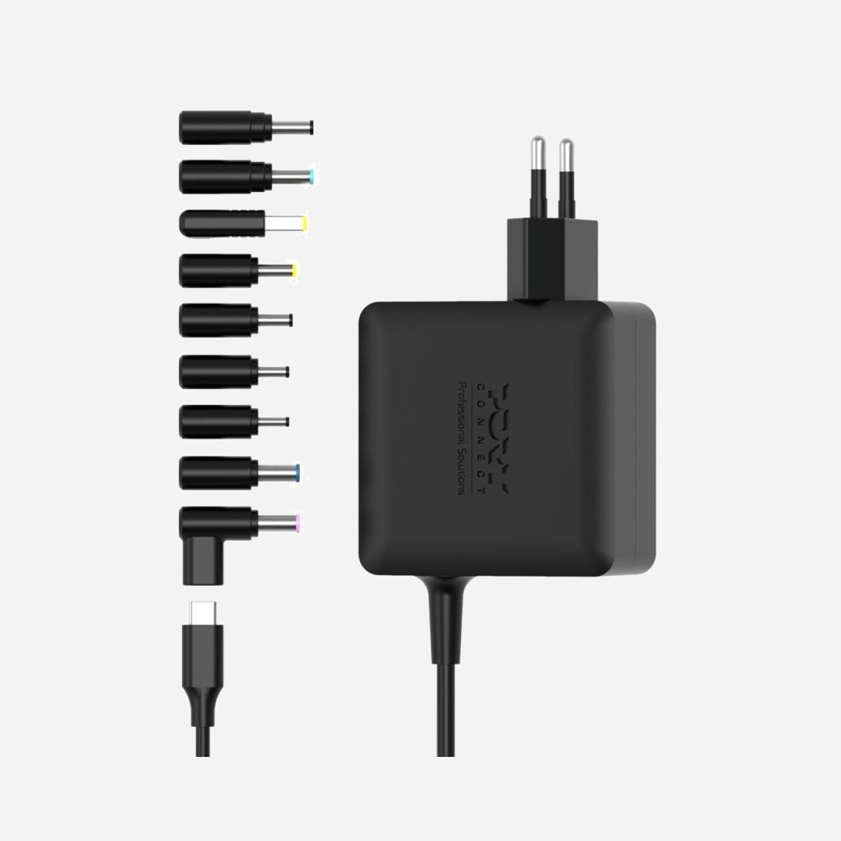 Adaptateur secteur Port Designs 904065UWUK 65W pour ordinateur portable 100-240V intérieur noir - L'adaptateur secteur Port Designs 904065UWUK 65W constitue une solution d'alimentation fiable et polyvalente pour vos ordinateurs portables professionnels. Conçu pour un usage en intérieur, cet adaptateur universel accepte une tension d'entrée de 100-240V, ce qui le rend compatible avec les réseaux électriques du monde entier, un atout majeur pour les collaborateurs en déplacement international. Avec sa puissance de sortie de 65W et sa tension ajustable de 5 à 20V, cet adaptateur s'adapte aux besoins énergétiques de la plupart des ultraportables et ordinateurs portables du marché. Son efficacité énergétique de 89,67% garantit une consommation optimisée tout en réduisant la production de chaleur, prolongeant ainsi la durée de vie du matériel. Le format compact de cet adaptateur représente un véritable avantage pratique. Avec des dimensions de 62 x 30 x 62 mm et un poids de seulement 220g, il se glisse facilement dans une sacoche professionnelle sans alourdir les déplacements. Idéal pour équiper des postes de travail fixes en complément ou pour constituer un adaptateur de secours, il répond aux besoins des environnements professionnels exigeants. La finition noire sobre s'intègre discrètement dans tout environnement de travail. La référence 904065UWUK de Port Designs assure la traçabilité et facilite les commandes de remplacement pour les services informatiques gérant un parc de machines.