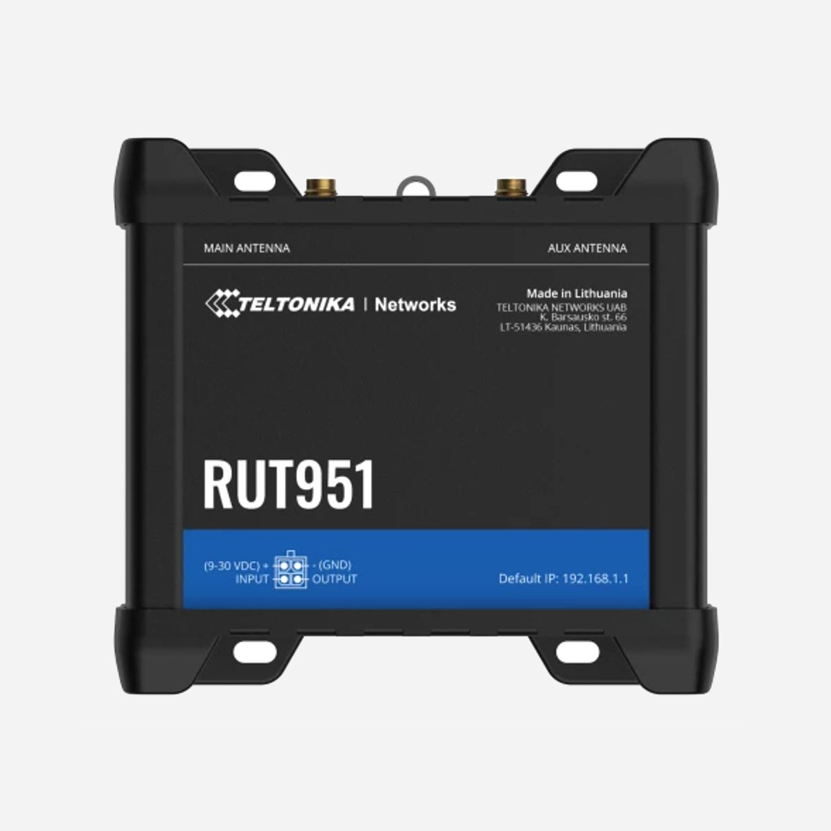 Routeur cellulaire Teltonika RUT951 4G LTE WiFi 4 Fast Ethernet 100Mbit/s aluminium noir RUT95103B700 - Teltonika RUT951. Type d'appareil: Routeur de réseau cellulaire, Couleur du produit: Noir, Matériau du boîtier/corps: Aluminium, Plastique. Type d'interface LAN Ethernet: Fast Ethernet, LAN Ethernet : taux de transfert des données: 10,100 Mbit/s, Protocoles réseau pris en charge: TCP, UDP, IPv4, IPv6, ICMP, NTP, DNS, HTTP, HTTPS, FTP, SMTP, SSL v3, TLS, ARP, VRRP, PPP, PPPoE,.... Standards wifi: 802.11b, 802.11g, Wi-Fi 4 (802.11n). Données du réseau: 2G, 3G, 4G, Norme 4G: LTE. Algorithme de sécurité soutenu: HTTPS, SSH, SSL/TLS, WEP, WPA-EAP, WPA-PSK, WPA2-Enterprise, WPA2-PSK