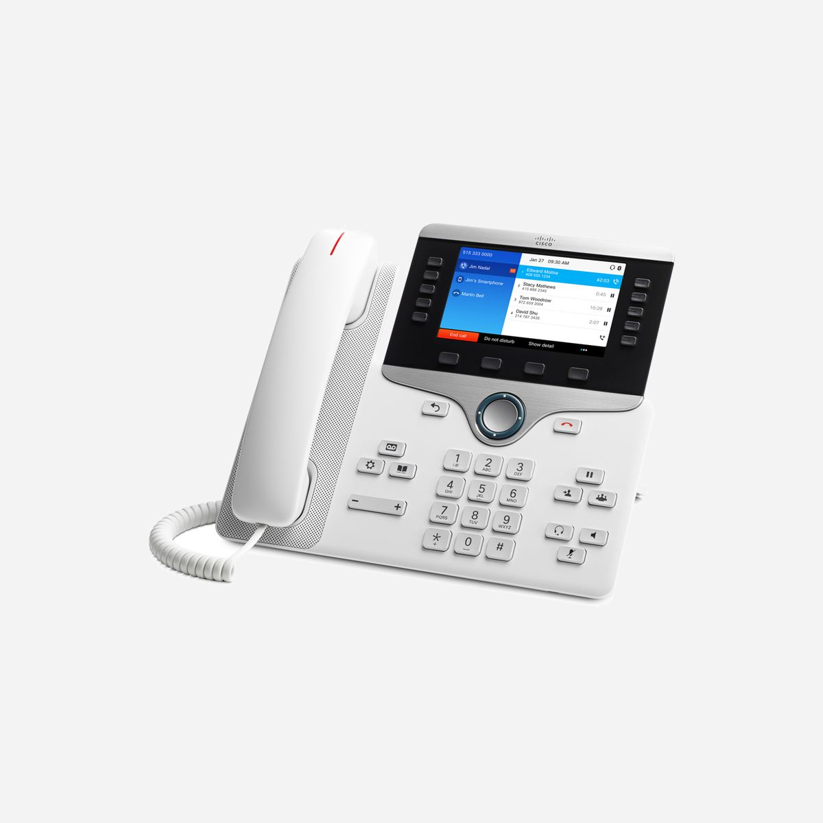 Téléphone IP Cisco 8851 écran 5" 800x480 Bluetooth 3.0 codecs G.711/G.722/G.729A combiné filaire noir - Le Cisco 8851 représente une solution de téléphonie IP professionnelle conçue pour répondre aux exigences des environnements de travail modernes. Destiné aux collaborateurs qui gèrent un volume d'appels important et nécessitent des fonctionnalités avancées, ce terminal allie performance technique et ergonomie au quotidien. Son écran couleur de 5 pouces offre une résolution de 800x480 pixels, garantissant une lisibilité optimale des informations d'appel, des répertoires et des menus de navigation. Le clavier rétroéclairé facilite l'utilisation dans toutes les conditions d'éclairage, tandis que les fonctions essentielles comme le transfert d'appel, la mise en attente, la numérotation rapide et l'identification de l'appelant sont directement accessibles. La connectivité Bluetooth 3.0 permet l'intégration de casques sans fil, offrant ainsi une mobilité accrue lors des communications. Les deux ports Ethernet RJ-45 intégrés facilitent le déploiement en cascade avec un ordinateur, optimisant l'utilisation des infrastructures réseau existantes. Le support du Power over Ethernet simplifie l'installation en éliminant le besoin d'une alimentation électrique dédiée. Sur le plan audio, le Cisco 8851 prend en charge plusieurs codecs vocaux dont G.711, G.722 et G.729A, assurant une qualité sonore adaptée à différentes configurations réseau. Le haut-parleur intégré et la fonction mute répondent aux besoins des conférences téléphoniques. La sécurité des communications est garantie par la prise en charge de protocoles avancés incluant HTTPS, SSL/TLS, SSH et EAP-TLS. Compatible avec les standards IEEE 802.3af et 802.3at, ce téléphone s'intègre parfaitement dans les infrastructures Cisco Unified Communications Manager. Avec son design sobre et sa conception robuste, le CP-8851-K9 s'installe aussi bien sur bureau qu'en montage mural, s'adaptant aux contraintes d'espace de chaque environnement professionnel.