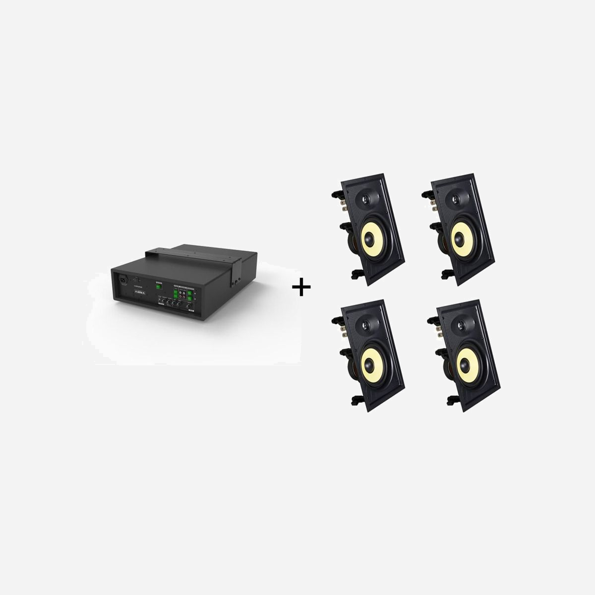 Système audio Vivolink AUDIOPACK-IW4 2.1 canaux 110W 4 enceintes encastrables subwoofer 40-20000Hz 4 Ohm noir - Le système audio Vivolink AUDIOPACK-IW4 offre une solution d'installation professionnelle complète pour équiper vos espaces de réception, salles de réunion ou zones commerciales d'une diffusion sonore de qualité. Ce pack intègre un subwoofer actif de 50W et quatre enceintes premium encastrables, délivrant une puissance totale de 110W en configuration 2.1 canaux. L'architecture du système garantit une restitution sonore équilibrée sur l'ensemble du spectre audible, de 40 à 20000 Hz. Le subwoofer de 8 pouces assure des basses profondes et contrôlées, tandis que les quatre enceintes murales diffusent les médiums et aigus avec précision. La fréquence de croisement à 200 Hz optimise la répartition des fréquences entre les différents haut-parleurs. L'amplificateur intégré de classe D combine efficacité énergétique et performances acoustiques, avec une consommation maîtrisée de 75W en fonctionnement. Le système propose une connectivité polyvalente : entrée jack 3,5 mm, jack 6,35 mm et RCA, permettant de raccorder diverses sources audio professionnelles ou grand public. L'installation encastrable des enceintes préserve l'esthétique de vos locaux tout en assurant une diffusion homogène. Le contrôle de volume rotatif et l'interrupteur intégré facilitent l'utilisation quotidienne. Certifié CE, blindé magnétiquement et garanti 3 ans, ce système répond aux exigences des environnements professionnels. Les crochets de fixation et le câble secteur sont fournis pour une mise en service rapide.