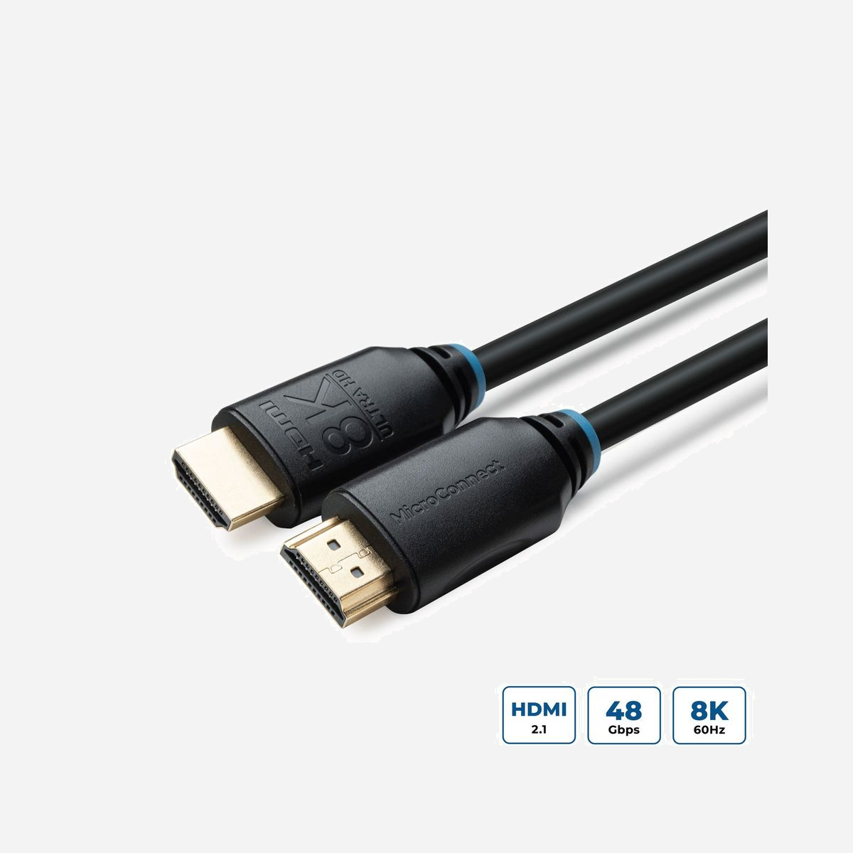 Câble HDMI Microconnect MC-HDM19190.5V2.1 2.1 Ultra Haute Vitesse 0,5m 8K@60Hz 48Gbit/s eARC HDR Type A noir - Le câble HDMI 2.1 Ultra Haute Vitesse Microconnect MC-HDM19190.5V2.1 représente la solution idéale pour connecter vos équipements audiovisuels professionnels et exploiter pleinement les technologies d'affichage de dernière génération. Avec sa longueur compacte de 0,5 mètre, ce câble s'intègre parfaitement dans les installations où les équipements sont rapprochés, évitant l'encombrement inutile. Conçu selon la norme HDMI 2.1, ce câble offre une bande passante exceptionnelle de 48 Gbit/s, permettant la transmission de contenus en résolution 8K à 60Hz ou 4K à 120Hz. Cette capacité garantit une fluidité parfaite pour les présentations professionnelles, les applications de signalisation numérique ou les environnements de post-production vidéo exigeants. La technologie eARC (Enhanced Audio Return Channel) simplifie considérablement les installations en permettant le retour audio haute qualité, y compris les formats Dolby TrueHD, via un seul câble. Vous éliminez ainsi le besoin de câblages audio séparés entre vos écrans et systèmes audio professionnels. Le support HDR10 et de l'échantillonnage colorimétrique 4:4:4 assure une restitution fidèle des couleurs et des contrastes, essentielle pour les travaux graphiques, le montage vidéo ou toute application nécessitant une précision chromatique. La compatibilité HDCP 2.2 garantit par ailleurs la lecture de contenus protégés sans restriction. Fabriqué en cuivre avec contacts plaqués or et blindage magnétique, ce câble assure une transmission stable et fiable du signal. Sa rétrocompatibilité avec les versions HDMI antérieures protège votre investissement et facilite l'intégration dans des infrastructures existantes.