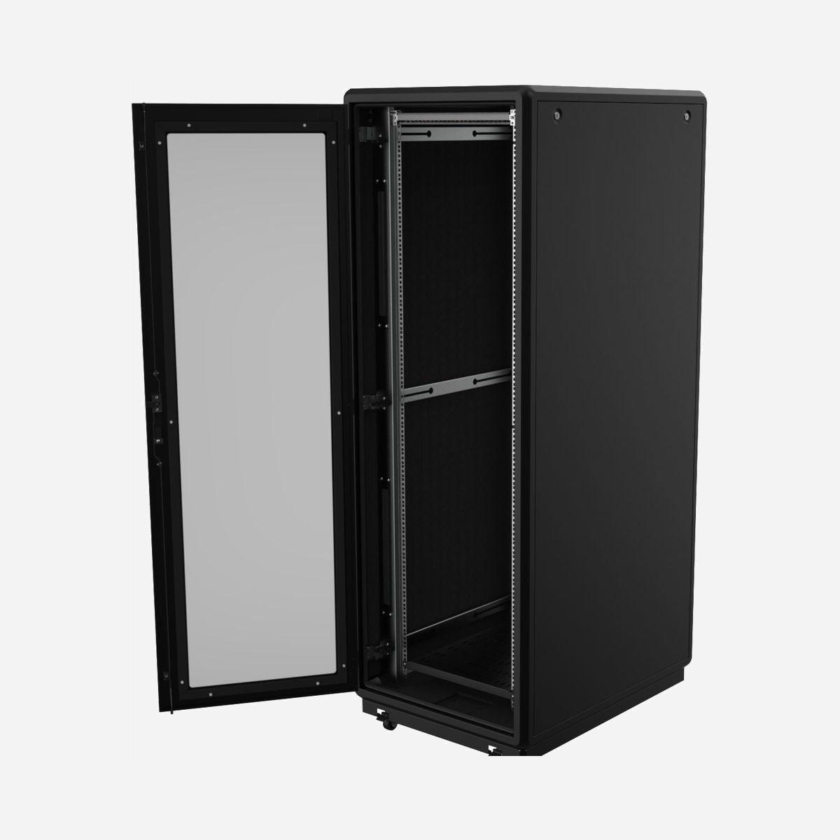 Rack serveur Lanview RDLAK26U758BL 26U autonome avec verrouillage IP20 sur roulettes noir 35kg - Le rack serveur Lanview RDLAK26U758BL représente une solution d'infrastructure robuste et sécurisée pour les environnements professionnels exigeants. Avec sa capacité de 26U, ce rack autonome offre un espace généreux pour héberger vos équipements réseau, serveurs et systèmes de stockage dans un format standard 19 pouces. Sa conception fermée avec porte avant en verre et acier garantit une protection optimale de vos équipements sensibles tout en permettant une surveillance visuelle immédiate. Le système de verrouillage à clé sur les portes avant et arrière assure une sécurité physique renforcée, conforme aux exigences IP20, idéale pour les salles serveurs, datacenters de proximité ou locaux techniques. Le système de refroidissement actif intégré, équipé de 6 ventilateurs délivrant un débit d'air de 510 m³/h, maintient une température optimale pour vos équipements critiques. L'isolation phonique contribue à réduire les nuisances sonores, un atout appréciable dans les environnements de travail partagés. La mobilité constitue un avantage majeur grâce aux roulettes intégrées, facilitant les opérations de maintenance, les réorganisations d'espace ou les interventions techniques sans nécessiter de démontage complet. Les rails de rack préinstallés et la livraison pré-assemblée permettent un déploiement rapide et simplifient l'installation de vos équipements. Les dimensions généreuses (750 x 800 x 1404 mm) offrent une profondeur suffisante pour accueillir des serveurs modernes et leurs systèmes de câblage. Les points d'entrée de câbles dédiés assurent une gestion ordonnée des connexions. Cette solution s'adresse aux PME, services informatiques, établissements d'enseignement et entreprises recherchant une infrastructure fiable pour centraliser et protéger leurs équipements réseau critiques.