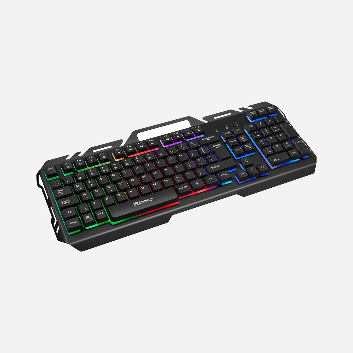 Clavier gaming Sandberg IronStorm 640-25 USB filaire AZERTY Belge rétroéclairage RGB plaque métallique noir - Le Sandberg IronStorm 640-25 s'impose comme un clavier gaming conçu pour les joueurs exigeants recherchant robustesse et précision. Sa construction distinctive repose sur une plaque métallique qui lui confère un poids optimal de 1 kg, garantissant une stabilité exemplaire même lors des sessions de jeu les plus intenses. Fini les glissements intempestifs : le clavier reste parfaitement en place quand chaque frappe compte. L'expérience gaming est sublimée par un rétroéclairage LED RGB entièrement personnalisable. Changez la couleur d'éclairage d'une simple pression pour adapter l'ambiance à votre setup ou à votre humeur. Le câble USB gainé de nylon ajoute une touche de qualité et de durabilité à l'ensemble. Avec sa disposition AZERTY Belge et ses 104 touches en format taille réelle, ce clavier offre un confort de frappe optimal pour le gaming comme pour la bureautique. Le pavé numérique intégré et les touches multimédias dédiées en partie supérieure permettent de contrôler volume et lecture sans quitter votre jeu. La technologie à membrane garantit des frappes silencieuses et réactives, tandis que les pieds ajustables en hauteur assurent une ergonomie adaptée à votre posture. Compatible avec l'ensemble des systèmes Windows (XP, 7, 8, 10), l'IronStorm se connecte simplement via USB et tire son alimentation directement du port, sans nécessiter de source externe. Un équipement gaming robuste et fonctionnel pour les joueurs qui privilégient la stabilité, la personnalisation visuelle et la fiabilité au quotidien.