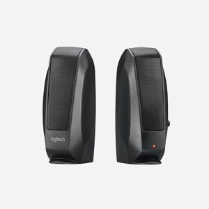 Haut-parleurs Logitech LGT-S120 2.0 canaux, 2.2W RMS, 50-20000 Hz, Entrée 3.5mm et RCA, Sortie casque 3.5mm, Alimentation secteur, Noir, 68x64x158mm