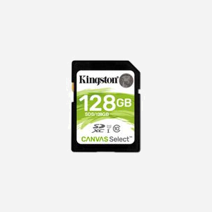Carte SDXC Kingston Canvas Select 128GB UHS-I U1 Classe 10, Lecture 80Mo/s Écriture 10Mo/s, FAT32/exFAT, Résistante aux Chocs/Température/Eau