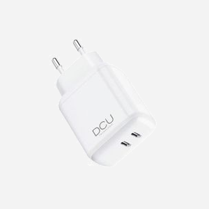 DCU Advance Tecnologic 37300725 : Chargeur USB-C Double Port 20W, Alimentation Secteur/Auto, Sortie 5V/3A, 9V/2.25A, 12V/1.67A, Blanc, Universel