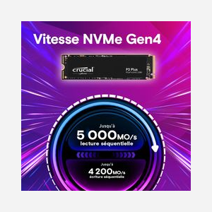 Crucial P3 Plus 500 Go SSD M.2 PCIe 4.0 NVMe 3D NAND - Lecture 4700 Mo/s, Ecriture 1900 Mo/s - Classe TBW 110 - CT500P3PSSD8 - Miniature 3