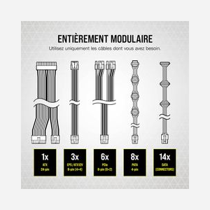 Corsair RM1000x Alimentation ATX 1000W 80 PLUS Gold, Entièrement Modulaire, 24-pin ATX, Ventilateur 13.5cm, 100-240V, Protection OVP/UVP/SCP/OPP - Miniature 5