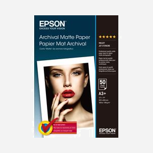 Epson Papier Mat Archival A3+ C13S041340, 50 feuilles, 192g/m², Jet d'encre, Blanc, Format 330x483 mm, Compatible SureColor/Stylus Pro