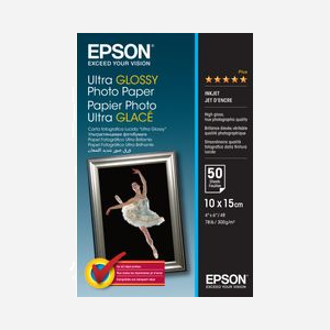 Epson Papier Photo Ultra Glossy 10x15cm 300gsm 50 Feuilles Réf: C13S041943, Finition Gloss, Compatible Imprimantes Epson Expression et EcoTank