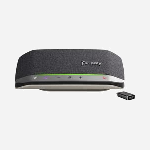 POLY Haut-parleur USB/Bluetooth Sync 20+ Certifié Microsoft Teams, IP64, Autonomie 20h, USB-C, Noir/Argent, Réduction de Bruit, 3 Microphones, Bluetooth 5.1 - Miniature 1