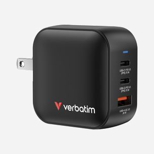 Verbatim Chargeur Secteur Mini GaN 70W Universel Noir : 2x USB-C (70W Power Delivery 3.0), 1x USB-A (Quick Charge 3.0), 100-240V, Protections Multiples - Miniature 2
