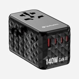 Verbatim Chargeur Secteur Universel 32125, 1x USB 2.0, 3x USB-C, Quick Charge 4, Power Delivery 3.1 140W, GaN, 100-250V, Noir