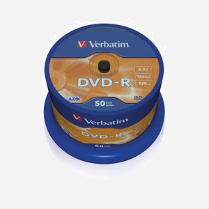 Verbatim DVD-R 4.7 Go Argent Mat, Vitesse d'écriture 16x, 120 mm, Conditionnement 50 Pièces Fuseau