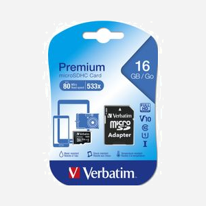 Verbatim MicroSDHC 16 Go Classe 10 avec Adaptateur SD - Vitesse Lecture/Ecriture 10 Mo/s - UHS-I - Noir - Référence 44082 - Miniature 3