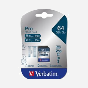 Verbatim Pro 64GB SDXC UHS-I Classe 10, Vitesse Lecture 90MB/s, Écriture 45MB/s, Dimensions 24x32x2.1mm, Noir, Ref 47022 - Miniature 2