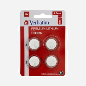 Verbatim Batterie Lithium CR2025 Usage Unique 3V - Pack de 4, 2.5mm x 20mm, 2.2g, Technologie Lithium, Type Blister, Argent