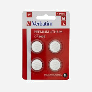Verbatim Batterie Lithium CR2032 3V - Pack de 4 Piles à Usage Unique, Diamètre 20mm, Hauteur 3.2mm, Poids 2.8g, Conditionnement Blister