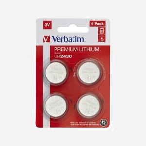 Batterie Lithium Verbatim CR2430 Usage Unique 3V, Pack de 4, Diamètre 24.1mm, Hauteur 3mm, Poids 4.2g par Pile, Conditionnement Blister