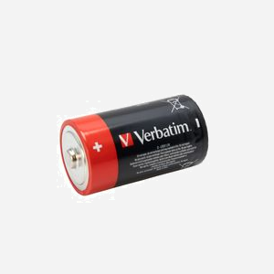 Verbatim Piles Alcalines D LR20 - 1.5V - Pack de 2 - Dimensions 34.2 x 34.2 x 61.5 mm - 134g - Pour applications exigeantes et torches