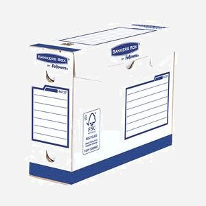 Boîte Archives Fellowes 4472702 Papier Bleu/Blanc, Format A4, Dos 95mm, Int. 95x330x244mm, Classeur à Levier, Fermeture Bouton Pression, Lot de 20 - Miniature 1
