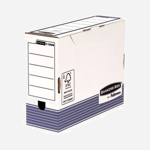 Boîte Archive Fellowes 1130902 Papier Bleu/Blanc A4, Dimensions Internes 93x330x249mm, Fermeture Bouton Pression, Classeur à Levier, Lot de 10 - Miniature 1