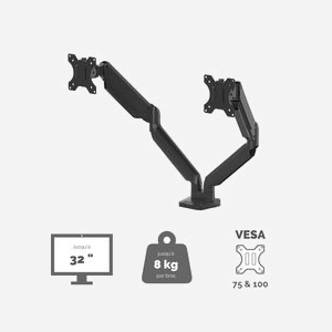 Fellowes Platinum Series Bras Double pour écrans jusqu'à 40", 8kg max par écran, montage collier/passe-fil, VESA 75/100, USB 3.2 Gen 1, Noir - Miniature 2