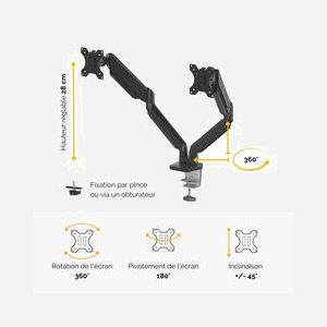 Fellowes Platinum Series Bras Double pour écrans jusqu'à 40", 8kg max par écran, montage collier/passe-fil, VESA 75/100, USB 3.2 Gen 1, Noir - Miniature 3